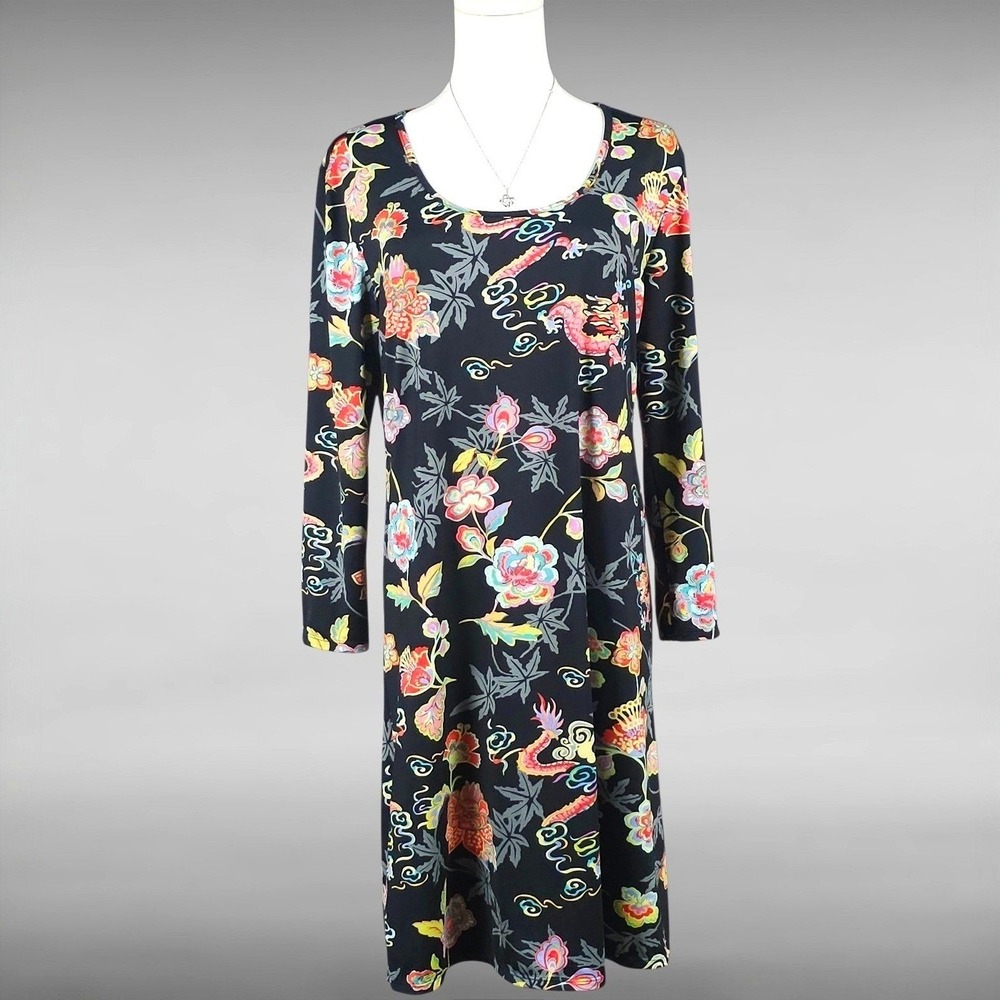Rare Vintage Y2K Juzi by Natori Asian Dragon Oriental Floral Knit Gown Womens M
